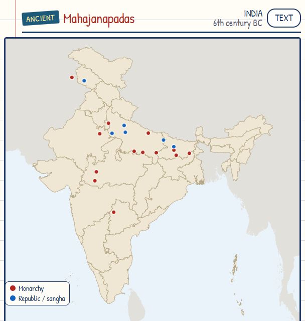 16 Mahajanapadas and their Capitals map