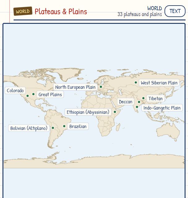 Plateaus and Plains of the World map